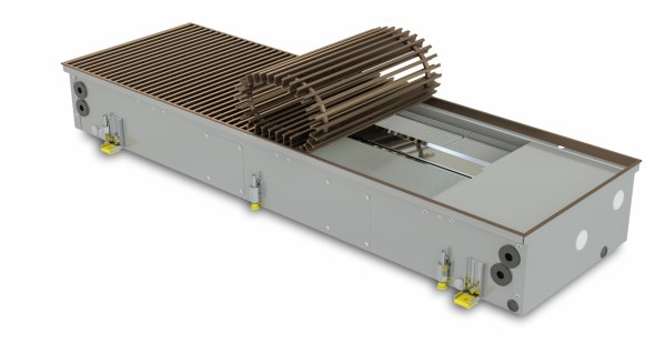 Trench heater with fan for heating, cooling and ventilation FCHV2 200-AL10 with roll-up brown colour aluminium grille