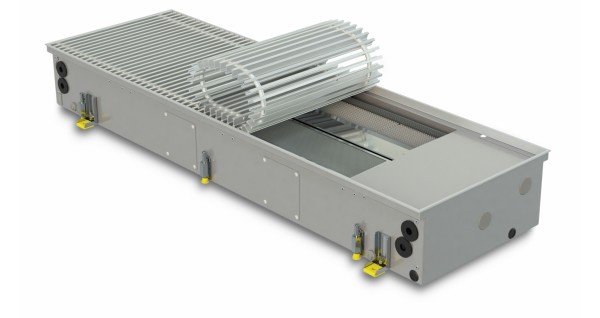 Trench heater with fan for heating, cooling and ventilation FCHV2 250-ALS with roll-up silver colour aluminium grille